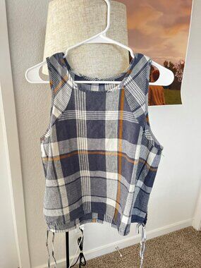 REI Cooperative Plaid Sleeveless Top Tie Hem | Size L